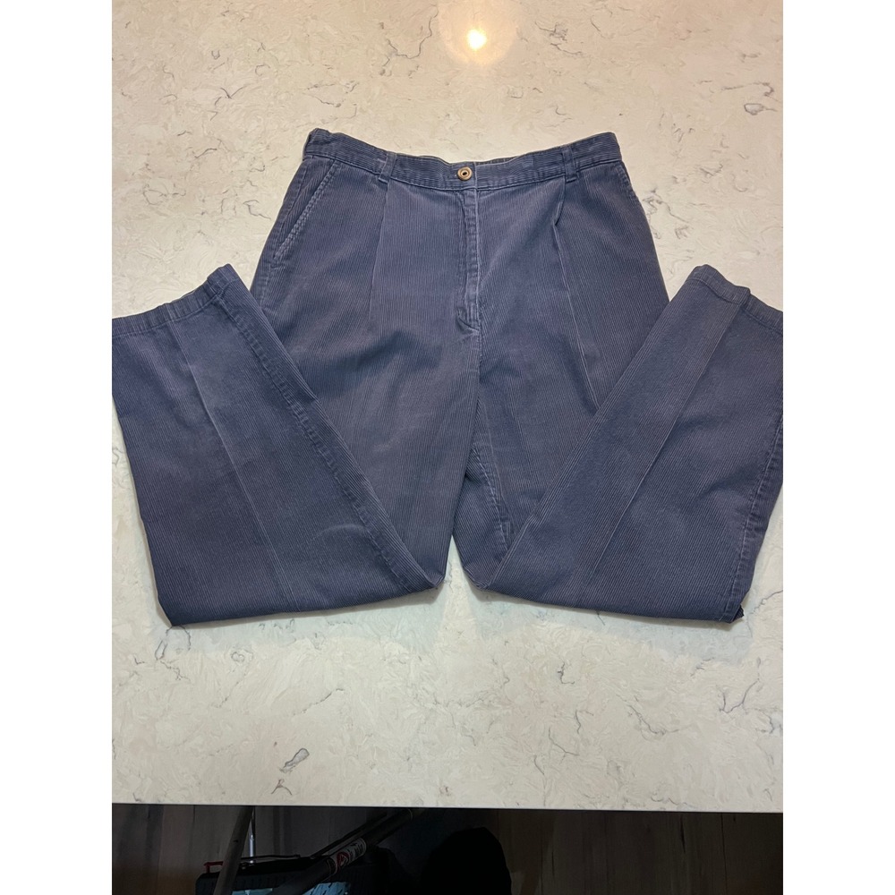 L L Bean Womens Corduroy Pants Size‎ 16 Regular Blue Cotton Pleated Casual